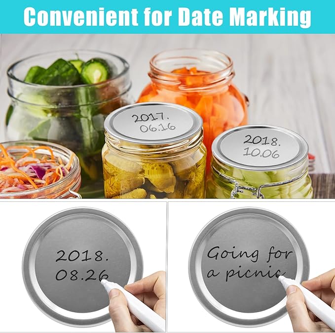 Canning Lids Regular Mouth, 200 Count 70MM Mason Jar Split-Type Metal Canning Lids for Ball, Kerr, Canning Jar lids Bulk, Food Grade Material Reusable Leak Proof Lids with Silicone Seals Rings