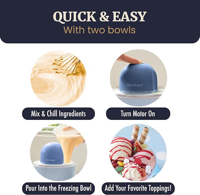Americana by Elite Pint Perfect™ EIM1205DB Ice Cream Maker, 2 x 1 Pint Capacity Dual Freezing Mugs, Frozen Yogurt, Sorbet, Gelato, Recipes, Periwinkle