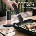 Electric Salt and Pepper Grinder Set, Rechargeable Automatic Salt Pepper Shakers Mills, Adjustable Coarseness Easy Filling with Base, for Kitchen Outdoors Gift- 2 Packs, Upgrade Black