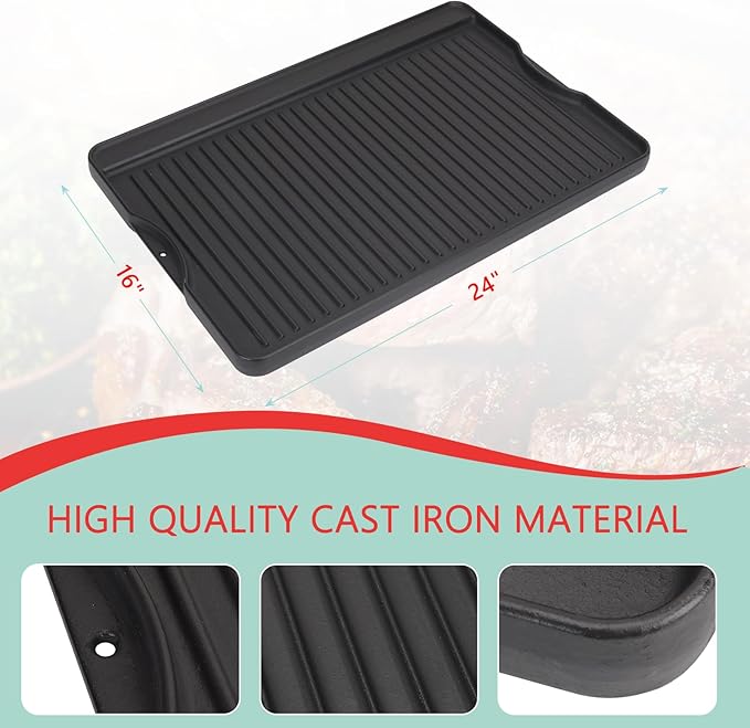 24" X 16" Reversible Cast Iron Griddle for Camp Chef, Flat Top Plate for Gas/Stove/Charcoal/Propane Grill, Universal 4 Burner Stove Top Griddle for Outdoor Cooking & Camping Accessories