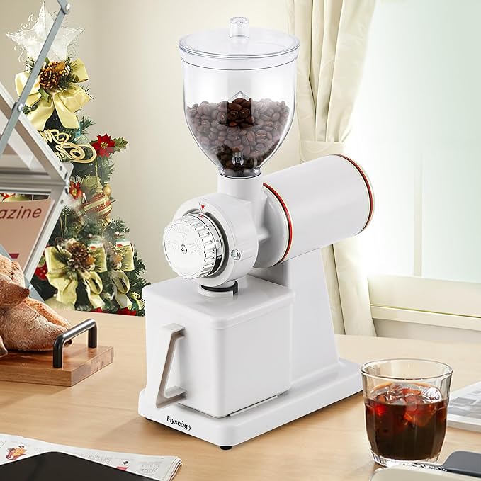 Burr Coffee Grinder Electric Espresso Grinder Commercial & Homeuse Silent Small Coffee Bean Grinder with Hopper Adjustable Grind, With Brush, Spoon, White