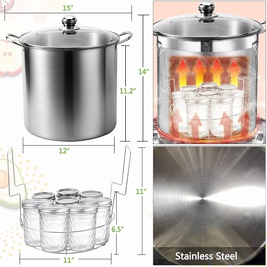 Canning Pot Water Bath Canner 20quart Stock Pot, Stainless Steel Canning Supplies Starter Kit Canner Tools Beginners Canning Kits Accessories with Rack, Tongs, Jar Lifter, Full Canning Set