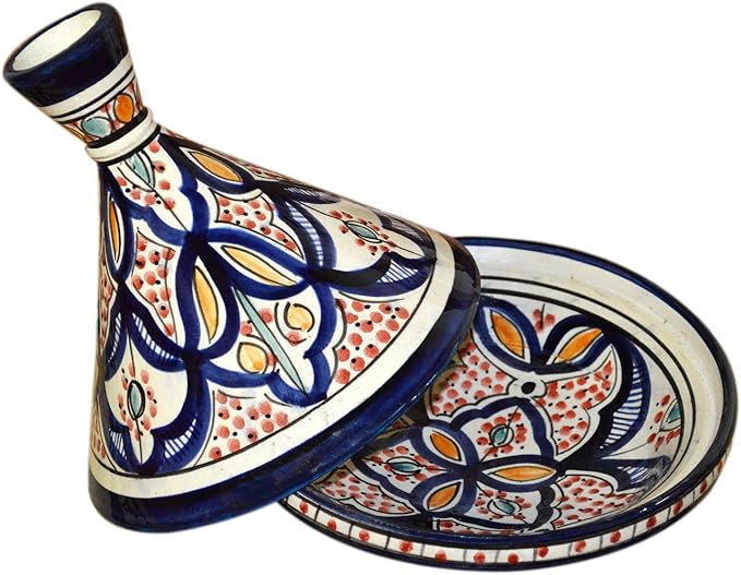 Moroccan Handmade Serving Tagine Exquisite Ceramic With Vivid colors Original 8 inches Across