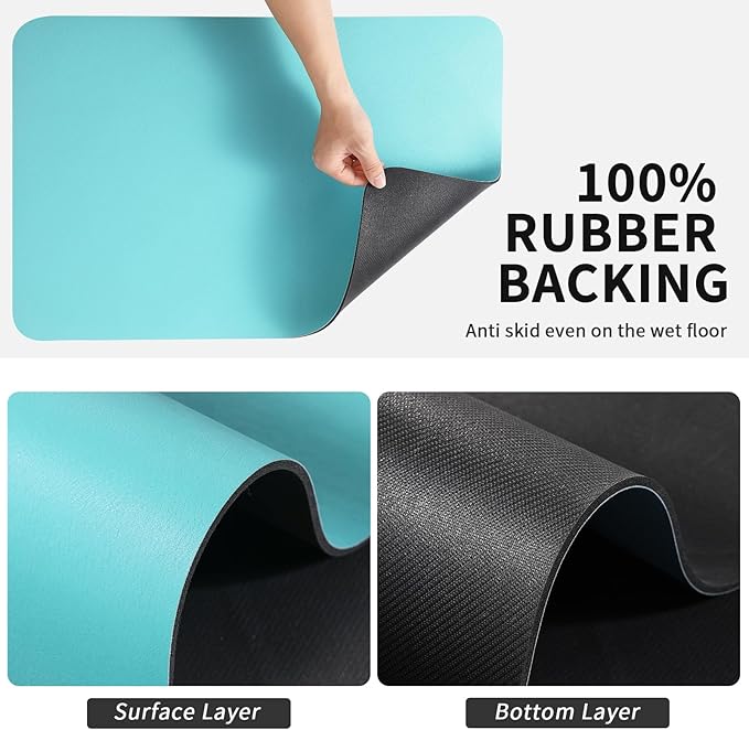 Dish Drying Mat for Kitchen Counter, Heat Resistant Drainer Mats with Non-slip Rubber Backed, Hide Stain Kitchen Super Absorbent Draining Mat, Easy to Clean Dish Rack Pad, Teal 18"x28"