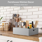 Wood Utensil Holder for Party, 6-Compartment Paper Plate Organizer with Handles, Wooden Silverware Caddy for Picnic, Camping, BBQ, Buffet, and Kitchen Countertop Organization, Gray