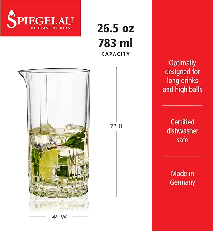 Spiegelau Perfect Mixing Glass - Large European Crystal Cocktail Glassware, Dishwasher Safe, 26.5 Oz - Set of 1
