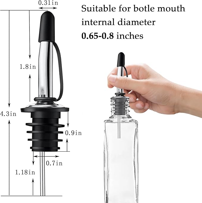 12 Pack Leak-Proof Dust Cap Wine Pourers,Stainless Steel Bottle Pourers for Alcohol, Olive Oil & Syrups- Fast, Controlled Pouring,Bar & Home Kitchen Accessories