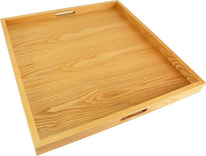 24x24 inches Square Oak Wooden Ottoman Tray, Large Living Room Serving Tray