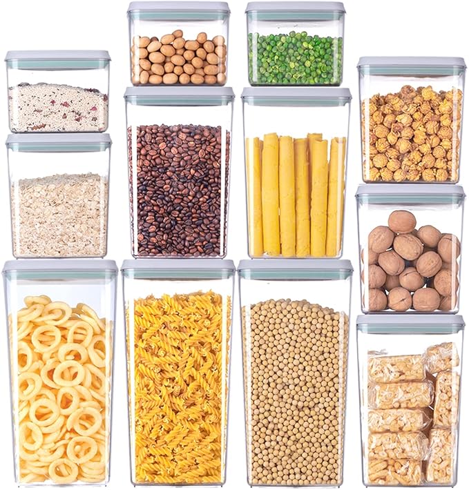 12 Pcs Pop Airtight Food Storage Containers with Lids for Kitchen Pantry Organization Stackable Cereal Snacks Flour Sugar Coffee Spaghetti (1.2, 2.0, 2.7, 3.3qt)*3