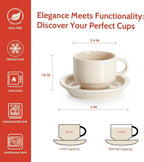 Sweese Porcelain Espresso Cups Set, 2.5 oz, Stackable with Saucers Metal Stand, Beige, 4 Pack