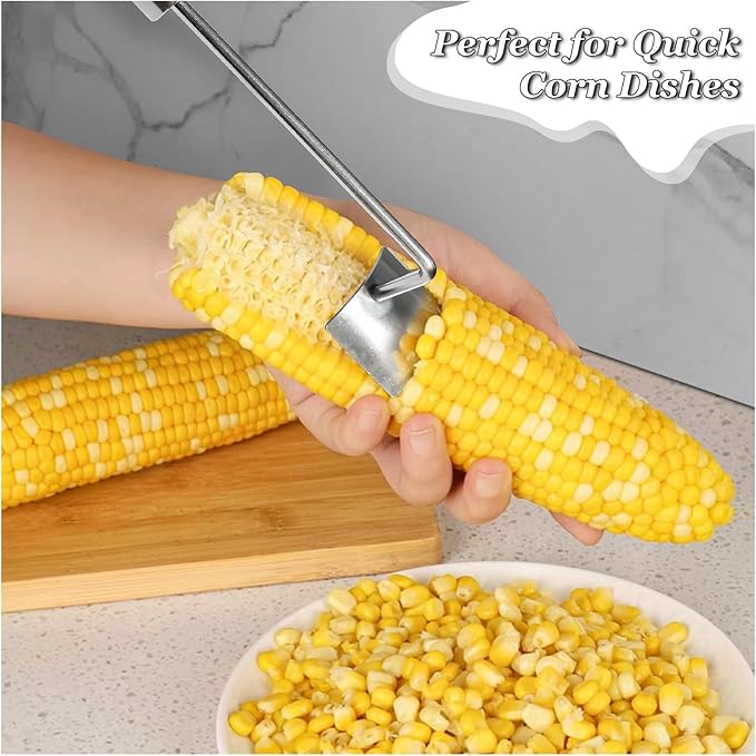 Stainless Steel Corn Peeler Tool with Long Handle - Efficient Corn Kernel Remover for Fresh or Cooked Corn - Easy Grip Cob Stripper and Shucker for Kitchen, BBQ, and Outdoor Use