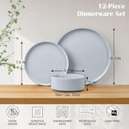 E-far Stoneware Dinnerware Sets, 12-Piece Plates and Bowls Dish Set for 4, Kitchen Modern Dinning Ware, Chip and Scratch Resistant, Microwave & Dishwasher Safe, Speckled Gray