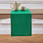 Solino Home Linen Emerald Green Hemstitch Table Runner 48 Inches - 100% Pure Linen Small Table Runner 14 x 48 Inch Ideal for Dresser and Coffee Tables - Classic Hemstitch