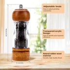 Vintage Wooden Pepper Mill Grinder- 6.3 inches Acrylic Salt & Pepper Shakers with Adjustable Coarseness, Refillable Manual Ceramic Core Grinder for Kitchen, Home, Gift