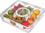 Taiuloo Divided Serving Tray with Lid & Handle, Airtight 6 Compartment Snackle Box Charcuterie Container, Fridge Organizer Bins, Food Storage Container Veggie Tray for Snack, Fruit, Candy, Nuts