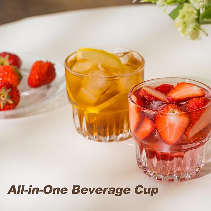 8oz Drinking Glasses Set of 4, Stackable Iced latte Coffee Glass, Beer Glasses, Cocktail Glasses, Coffee Mugs for Latte, Tea, Water glasses for bar, restaurant
