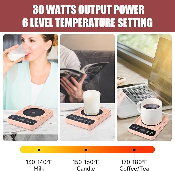 Mug Warmer - Electric Coffee Mug Warmer with Timer,Coffee Cup Warmer for Desk Auto Shut Off,Smart 6-Temperature Control, Coffee Accessories for Coffee Lovers, Pink
