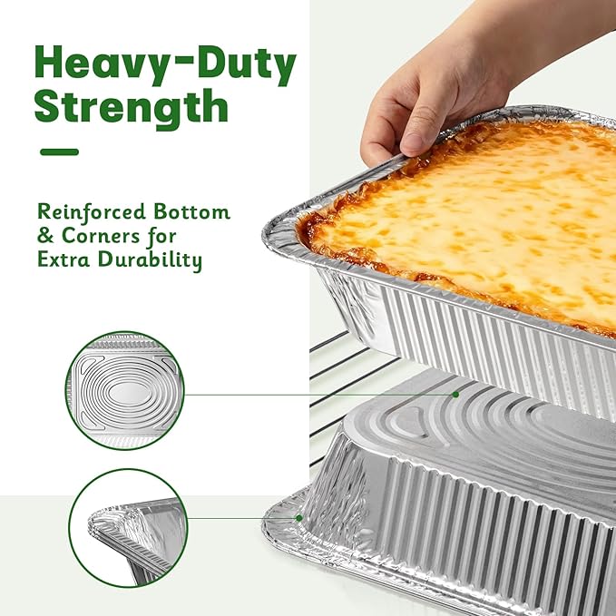 9x13 Aluminum Pans [40 Pack], Extra Heavy Duty Half Size Disposable Aluminum Foil Pans, Deep Baking Pans for Cooking, Roasting, Heating, and Steam Tables