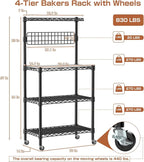 Leteuke Bakers Rack with Storage for Kitchen, NSF Certified 4-Tier Adjustable Coffee Cart Station with Wheels 10 S-Hooks Microwave Stand Kitchen Storage Shelf Metal Storage Rack 30 x 14 x 59 Inches, B