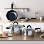 5 Ply Base Pots and Pans Set, 18/8 Stainless Steel Cookware Set of 6, Non Stick Frying Pans, Dishwasher Safe