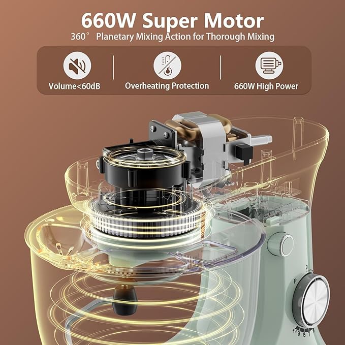 Electric Stand Mixer,10 Speeds Tilt-Head Food Mixer, 3-IN-1 Kitchen Mixer for Daily Cooks with Dishwasher-Safe 6QT Bowl,Dough Hook, Beater, Whisk (Morandi Green)