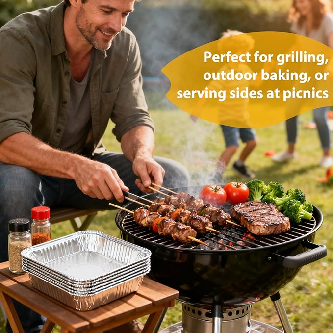 8"x8" Aluminum Foil Pans Disposable - 20 Pack Square Baking Pans Disposable Grill Accessories Meal Prep Containers Heavy Duty Tin Foil Pan for Baking Cake, Oven Cooking, Heating, Storing