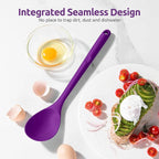 600ºF Heat Resistant Silicone Spoon: U-Taste 13.3in Solid Kitchen Cooking Spoon, Nonstick Food Grade Large & Long Soup Rubber Utensil for Mixing, Serving, Stirring, Basting, for Pot Cookware (Purple)