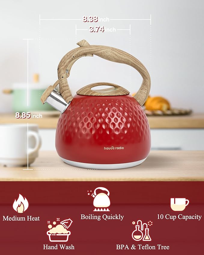 Tea Kettle,2.5 Quart Stovetop Tea Kettles Loud Whistle,Food Grade Stainless Steel Water kettles for Stove Top with Anti-hot Ergonomic Handle,Suitable for All Heat Sources