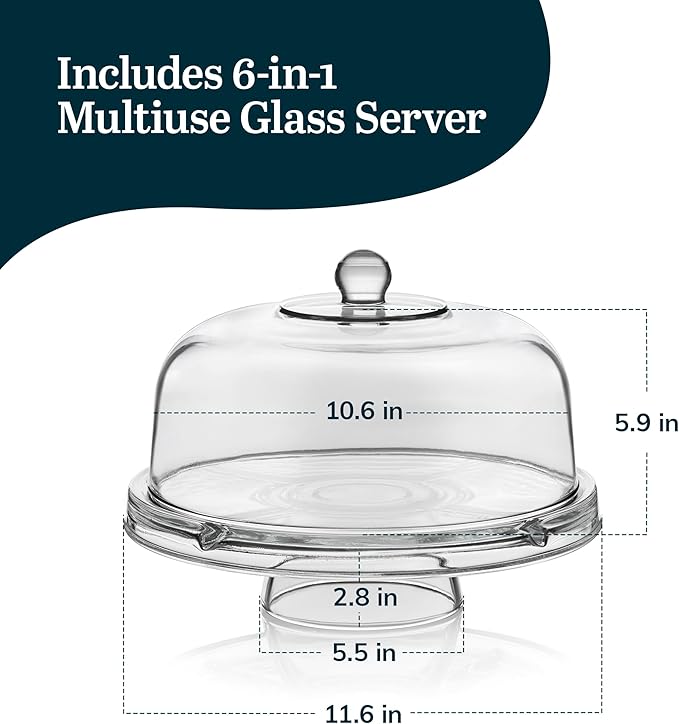 Libbey Selene 6-in-1 Multiuse Glass Server, Punch Bowl, Chip and Dip Bowl, Cake Stand , Clear
