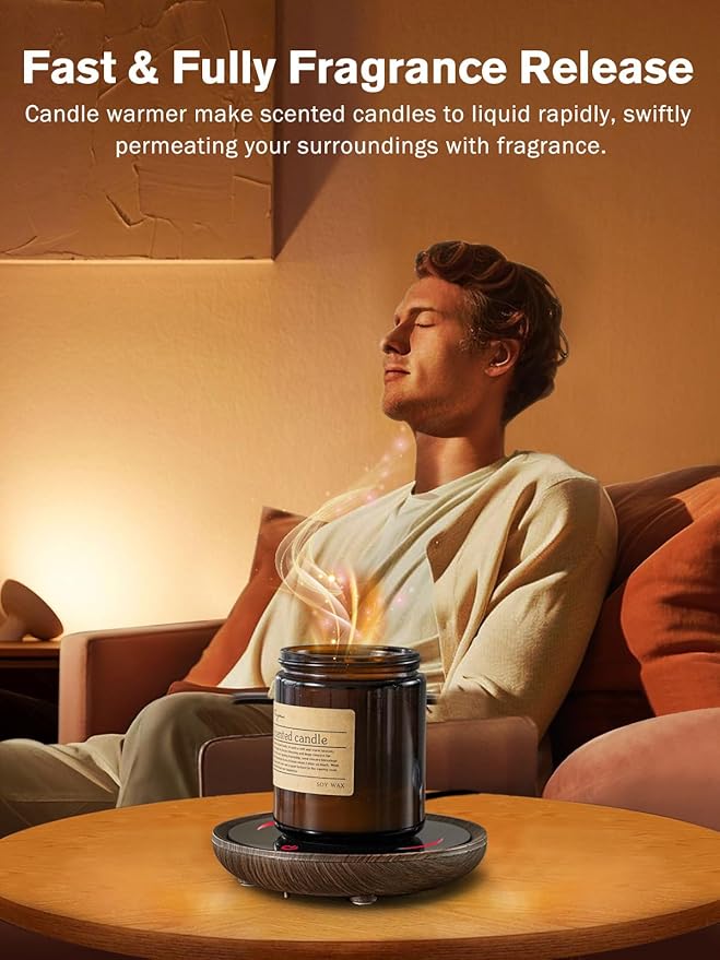 PUSEE Candle Mug Warmer, Gravity-Induction Coffee Mug Warmer for Desk with 2 Temp Settings, Auto Shut Off Coffee Cup Warmer, Beverage Warmers Heating Plate for Coffee, Tea, Milk and Candle Wax