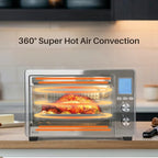 LNC Air Fryer Oven, 34QT Extra Large 1750W Toaster Air Fryer Combo, 12” Pizza Convection Oven Countertop, 12-in-1 with 4 Accessories, Stainless Steel, Silver