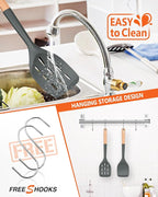 Pack of 2 Silicone Spatula, Non Stick Cooking Utensil Set Wooden Handle Kitchen Turner for Baking Mixing Grilling Serving Food Heat Resistant Non Scratch Hooks Included (Grey)