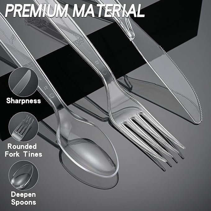 100 Count Plastic Silverware Heavy Duty 50Forks50Spoons | Shatterproof BPA-Free Disposable Cutlery Heat Resistant Disposable Plastic Utensils for Catering & Events, Party Supplies