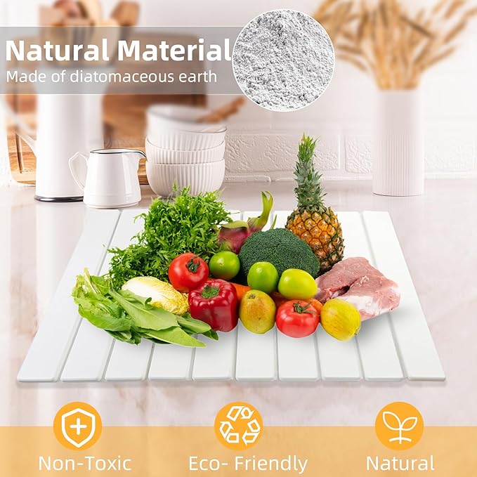 Large Stone Dish Drying Mats for Kitchen Counter, 24"(L)×16"(W), Fast Dry Super Absorbent Collapsible Dish Drying Pad (White, 24"(L)×16"(W))