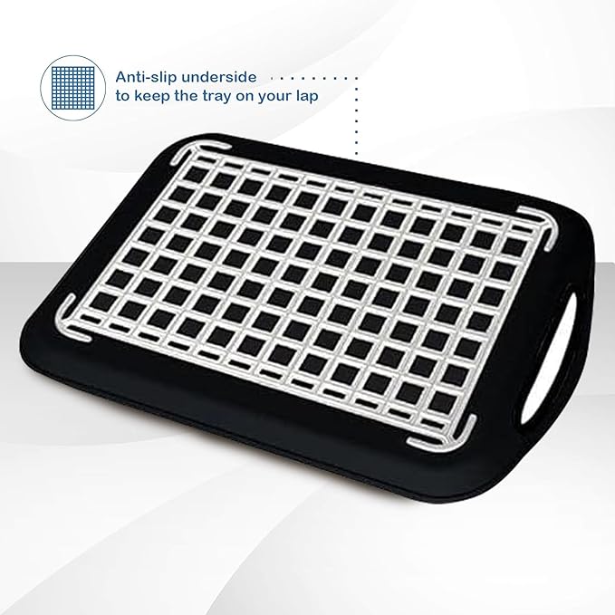 Food Trays for Eating on Couch - 2 Pack - Non Slip Dinner Trays for Eating Set of 2 Non Slip Serving Tray and Food Tray with Handles (Black)