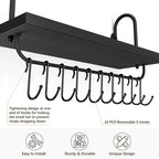 Olakee Floating Wall Shelves for Kitchen Bathroom Coffee Nook with 10 Adjustable Hooks for Mugs Cooking Utensils or Towel Rustic Storage Shelves Set of 2/17x5.9 inch (Black)