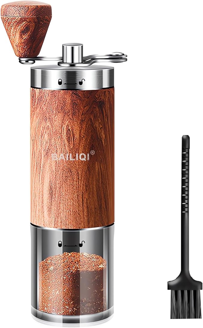 Manual Coffee Grinder, Stainless Steel Body Coffee Bean Grinder, Adjustable Ceramic Conical Mill,Foldable Handle Portable Coffee Grinders