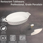 12" x 8" Ceramic Oval Casserole Dish with Glass Lid, 1.7 QT Serving Soup Tureen,Chafing Dish for Buffet, Family Food preserve Tray, Catering Casserole for Party Style