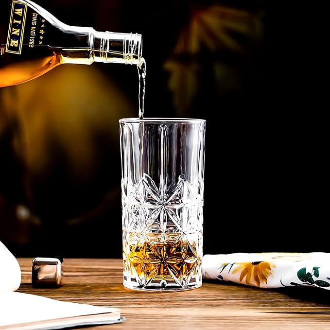 Highball Glasses - Water Glasses Set of 6-14 Ounce Collins Tall Beverage Cups Glassware for Drinks, Coctail, Water, Beer, Soda