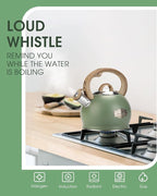 Tea Kettle Stovetop, 2.1 Quart Stove Top Whistling Tea Kettle, Teapot Kettles with Food Grade Stainless Steel and Wood Pattern Folding Handle, Suitable for All Heat Sources