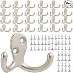 Coat Hooks Wall Hooks for Hanging - 25 Pack Silver Double Prong Hook Wall Mounted - Great for Living Room, Bedroom, Kitchen, Closet for Coat, Bag, Towel, Hat, Key, Cup, Heavy-Duty, Easy to Install
