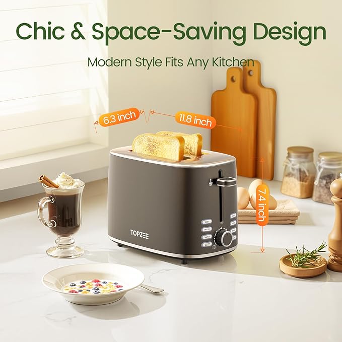 Toaster 2 Slice, Wide Slot for Toasting Bagel Muffin Waffle Gluten Free Breads, 7 Shade Settings, Defrost & Reheat, Stainless Steel, Easy Clean, Black