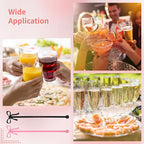 36Pcs Acrylic Bow Drink Stirrers, Acrylic Swizzle Sticks with Coquette Pink and Black Bows, 5.7 x 1.2 in Cocktail Stirrers for Wedding, Birthday, Holiday, Bow-Themed Party Drink Decoration