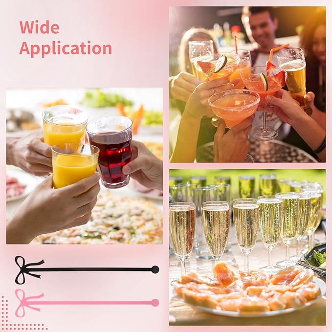 36Pcs Acrylic Bow Drink Stirrers, Acrylic Swizzle Sticks with Coquette Pink and Black Bows, 5.7 x 1.2 in Cocktail Stirrers for Wedding, Birthday, Holiday, Bow-Themed Party Drink Decoration