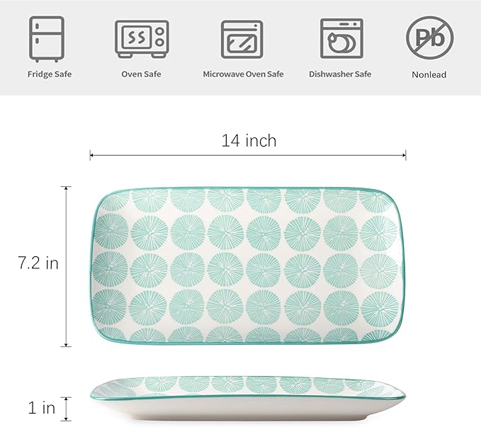 Selamica Ceramic Serving Platters, 14 Inch Serving Trays for Party Entertaining, Large Rectangular Serving Plates for Appetizer, Charcuterie, Dessert, Fruit, Set of 4, Assorted Colors