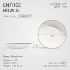 Made In Cookware - Set of 4 - Entrée Bowls - White With Navy Rim - Porcelain - Crafted in England