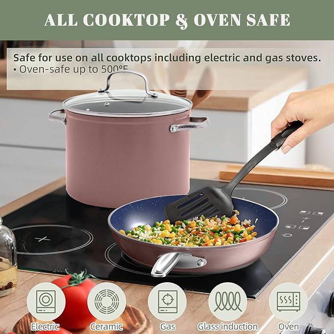 Nuwave 12pc Forged Lightweight Cookware Set, G10 Healthy Duralon Ceramic Ultra Non-Stick Coating, Vented Tempered Glass Lids, Stay-Cool Handles, Induction-Ready & Works on All Cooktops, PFAS Free