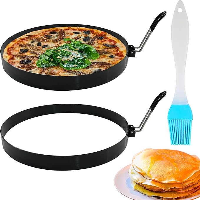 2 Packs 6" Pancake Ring Omelette Egg Ring for Frying Egg Non-stick Stainless Steel Round Pancake Mold Rings with Insulated Handle for Griddle Sandwich Eggs English Muffin Pancakes Burger Breakfast
