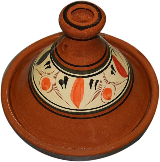 Treasures Of Morocco Moroccan Cooking Tagine, Handmade Safe Glazed Traditional, Medium Size, 10 inches, Brown, Round, Clay