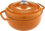 Lodge 6 Quart Enameled Cast Iron Dutch Oven with Lid – Dual Handles – Oven Safe up to 500° F or on Stovetop - Use to Marinate, Cook, Bake, Refrigerate and Serve – Apricot